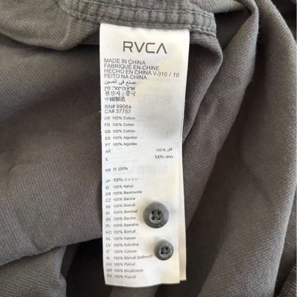 RVCA Men’s Charcoal Corduroy Long-sleeve Shirt Sz Large - Picture 6 of 6